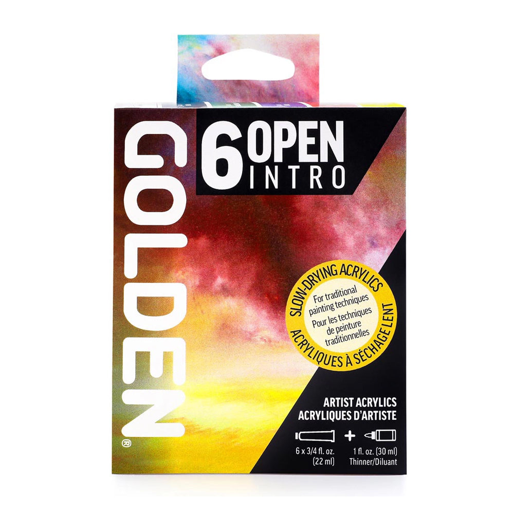 Golden Open Intro Slow Drying Acrylic Paint Set, 6x22 ml + Thinner