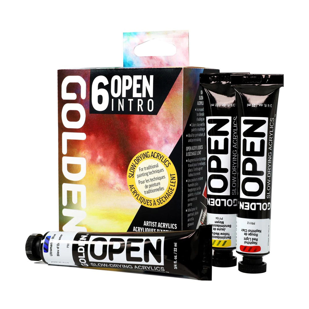 Golden Open Intro Slow Drying Acrylic Paint Set, 6x22 ml + Thinner