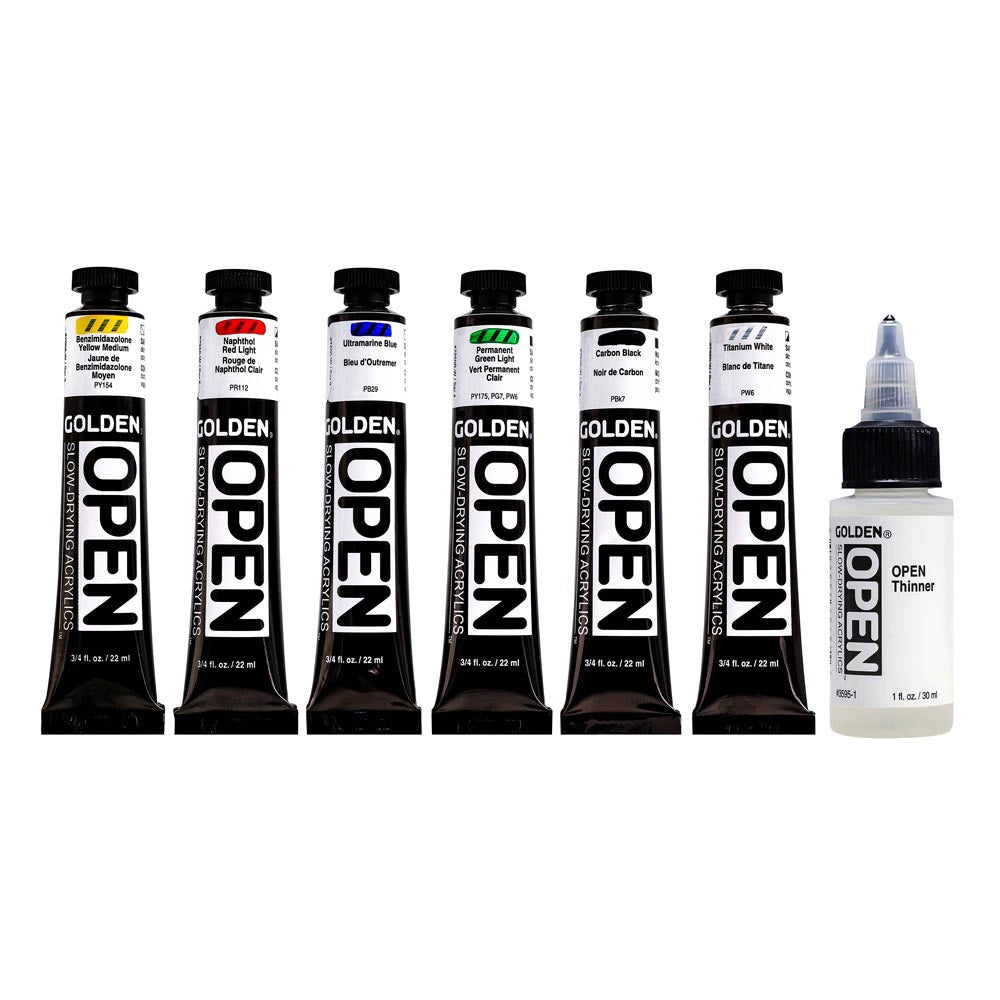 Golden Open Intro Slow Drying Acrylic Paint Set, 6x22 ml + Thinner