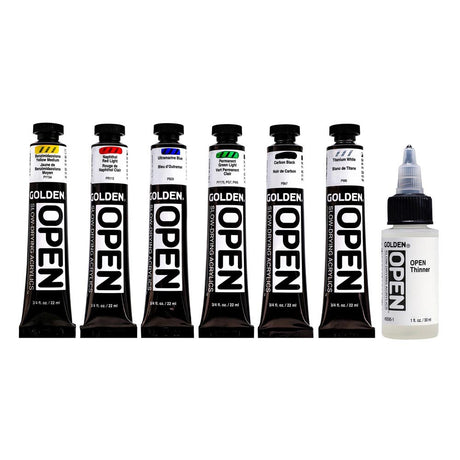 Golden Open Intro Slow Drying Acrylic Paint Set, 6x22 ml + Thinner