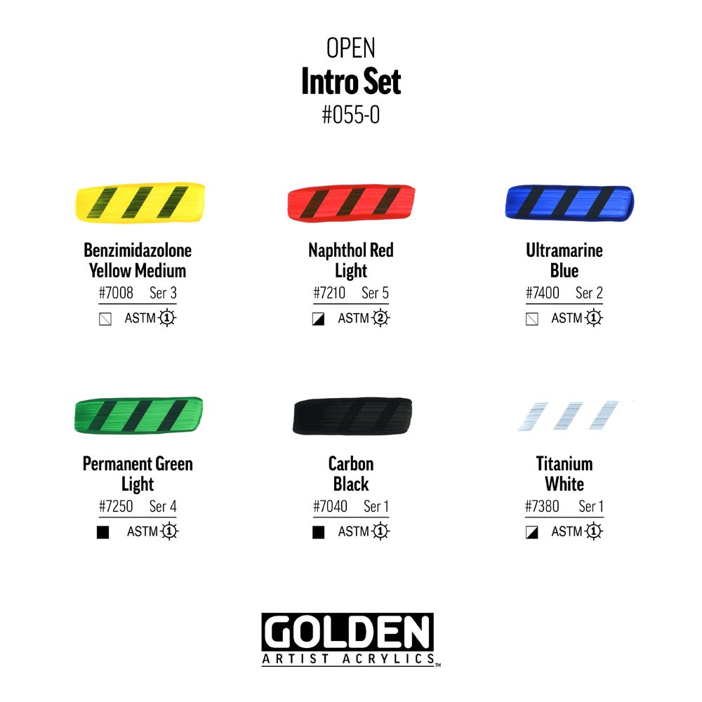 Golden Open Intro Slow Drying Acrylic Paint Set, 6x22 ml + Thinner