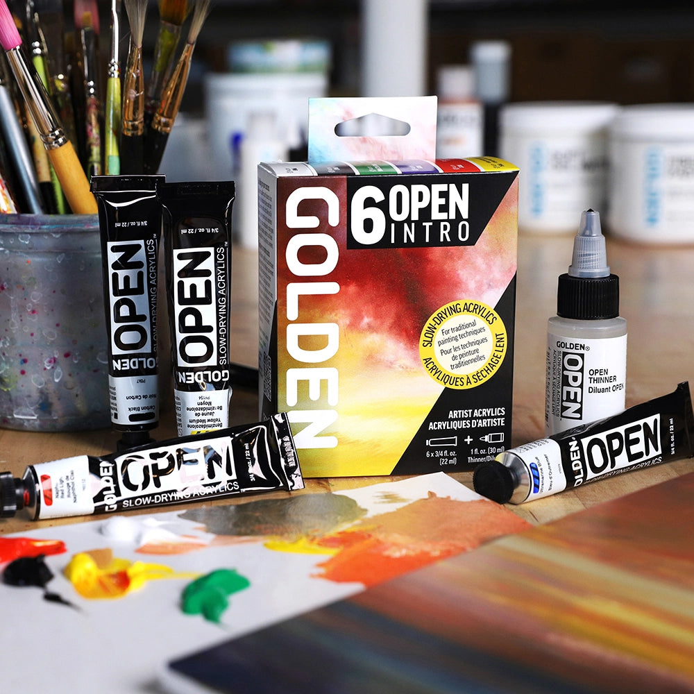 Golden Open Intro Slow Drying Acrylic Paint Set, 6x22 ml + Thinner