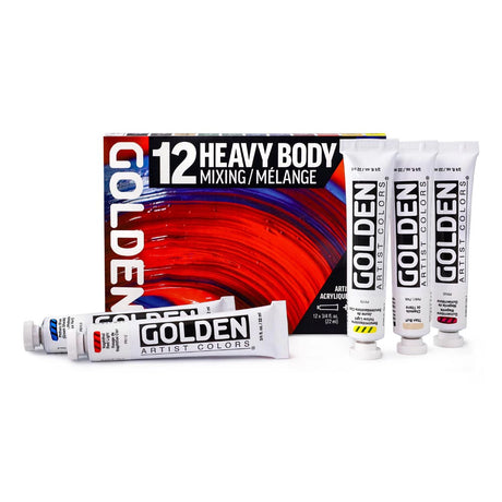 Golden Heavy Body Mixing Acrylic Paint Set, 12x22 ml + Glazing Liquid