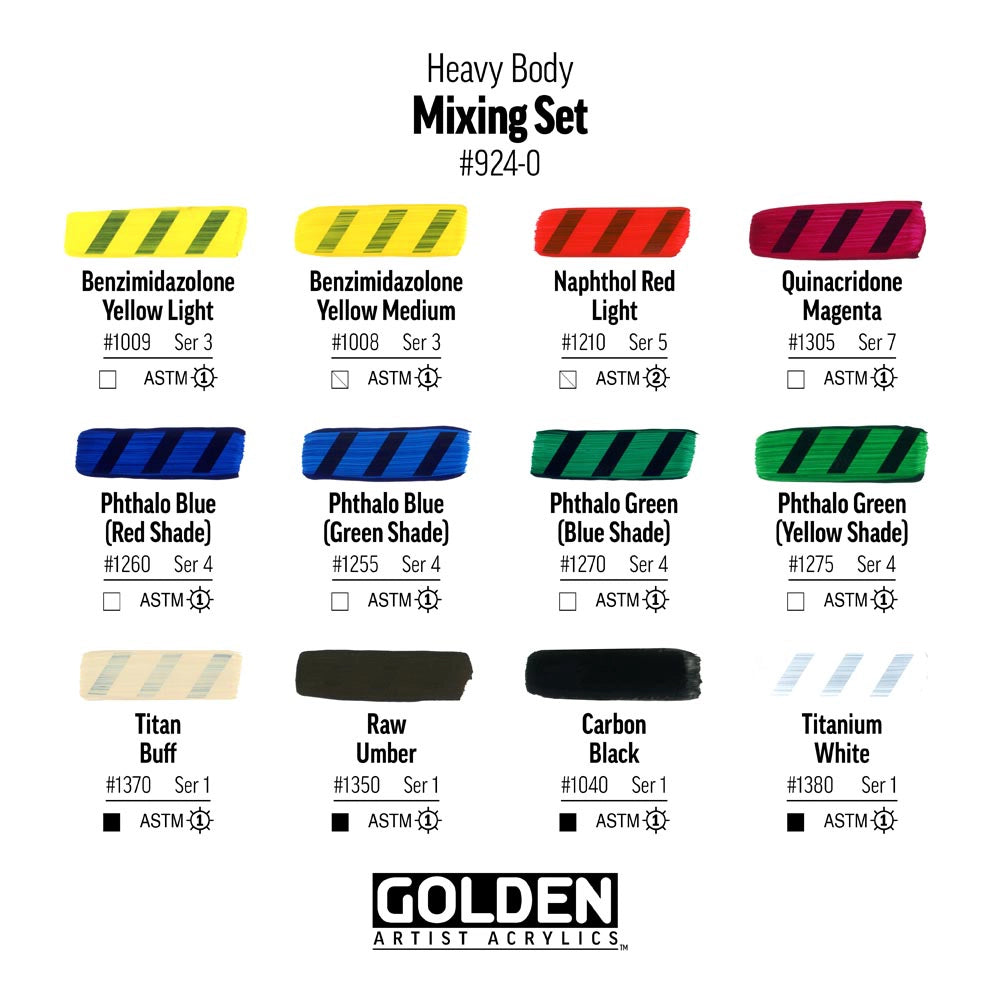 Golden Heavy Body Mixing Acrylic Paint Set, 12x22 ml + Glazing Liquid
