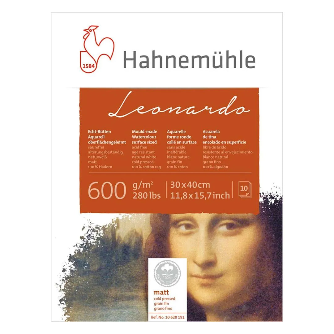 Hahnemühle Leonardo Watercolour Paper Block, 10 Sheets, 600 gsm