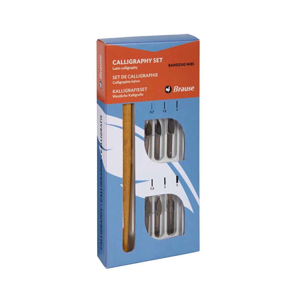 Brause Latin Calligraphy Kit with 6 Bandzug Nibs and Nib Holder