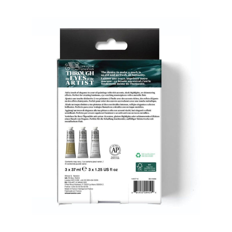 Winsor & Newton Winton Oil Paint Metallic Set, 3x37 ml