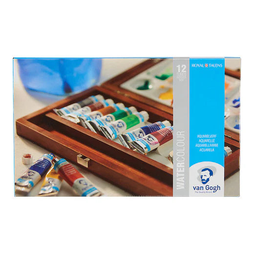 Van Gogh Watercolour Set in a Wooden Box, 12x10 ml + 3 Accessories