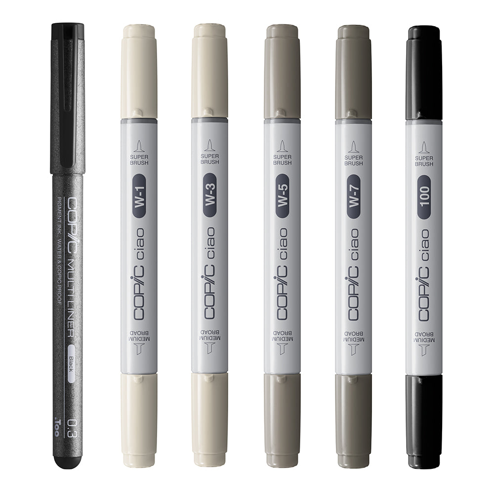 Copic Ciao SHADE Warm Gray&Black Markers Set, 6 pcs.
