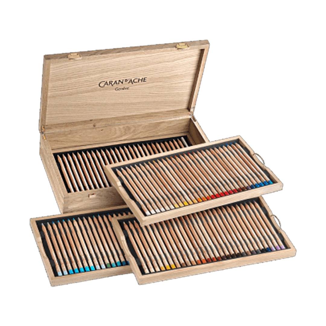 Caran d'Ache LUMINANCE Colored Pencils Set of 100 in a Wooden Box + 2 Blenders
