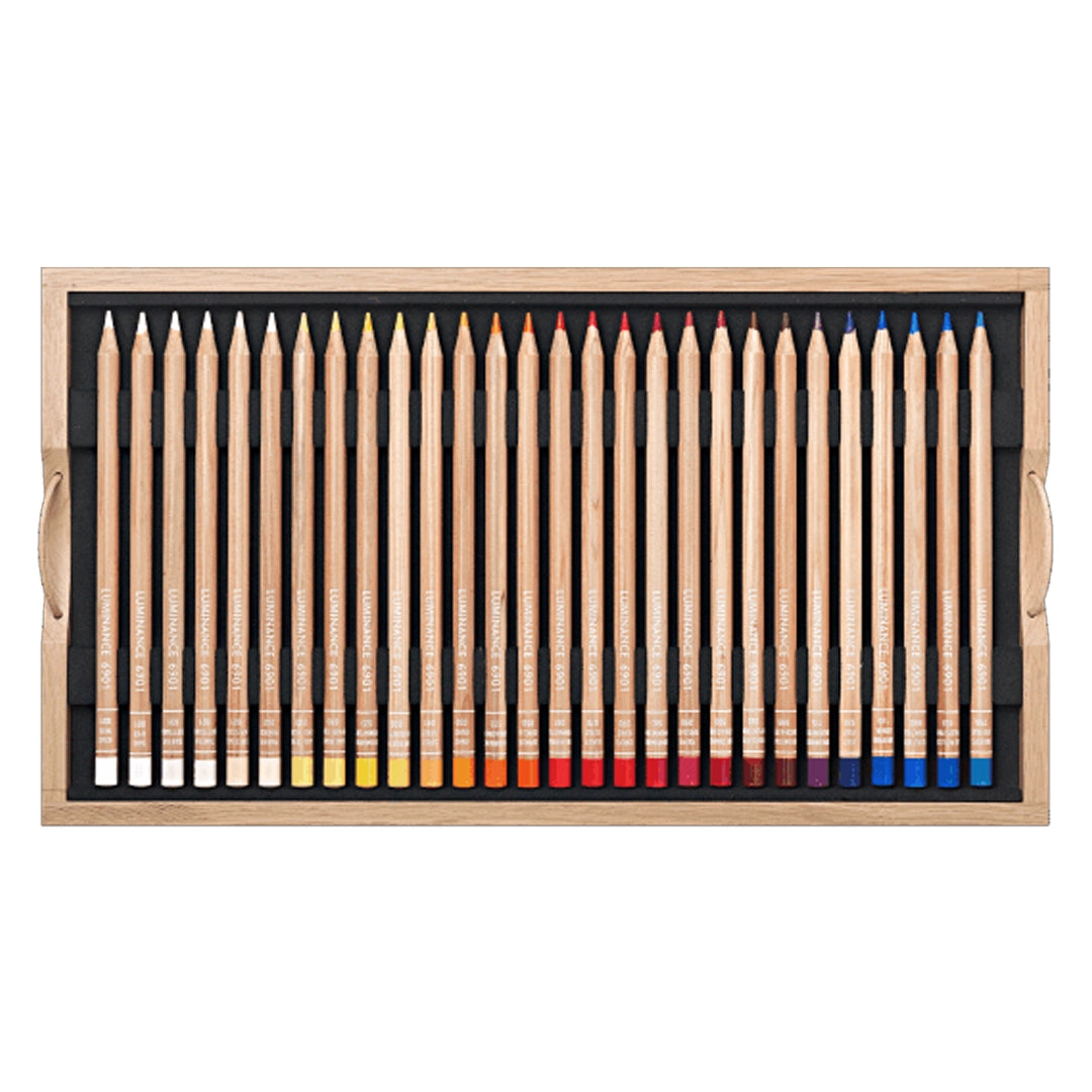 Caran d'Ache LUMINANCE Colored Pencils Set of 100 in a Wooden Box + 2 Blenders