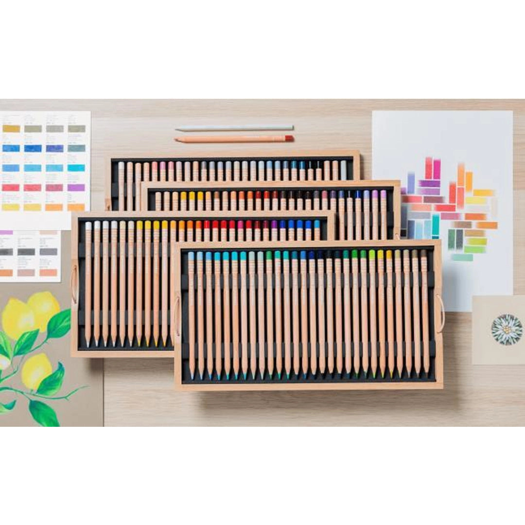 Caran d'Ache LUMINANCE Colored Pencils Set of 100 in a Wooden Box + 2 Blenders