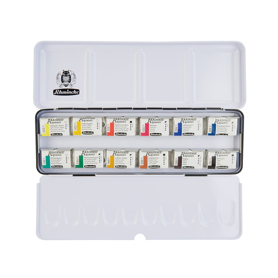 Schmincke Akademie Watercolour set, 12 Colours, Full-Pan