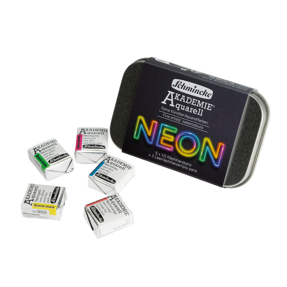 Schmincke Akademie Watercolour Neon set, 5 Colours, Half-Pan