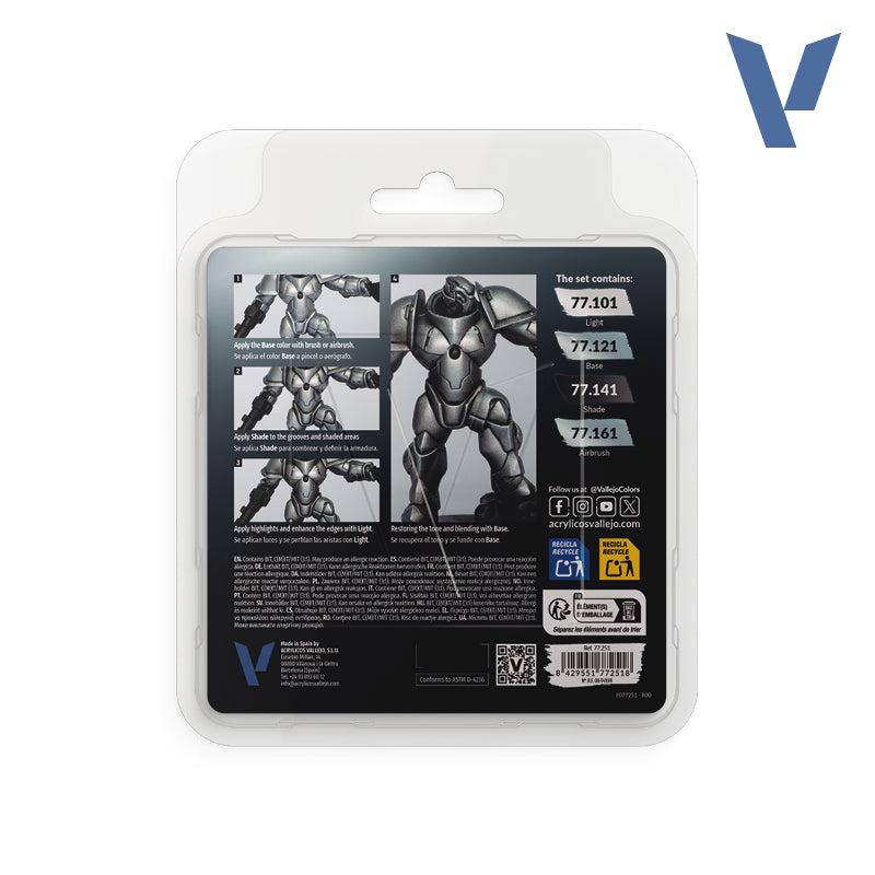 Vallejo True Metallic Metal Sterling Silver Acrylic Paint Set, 4x18 ml