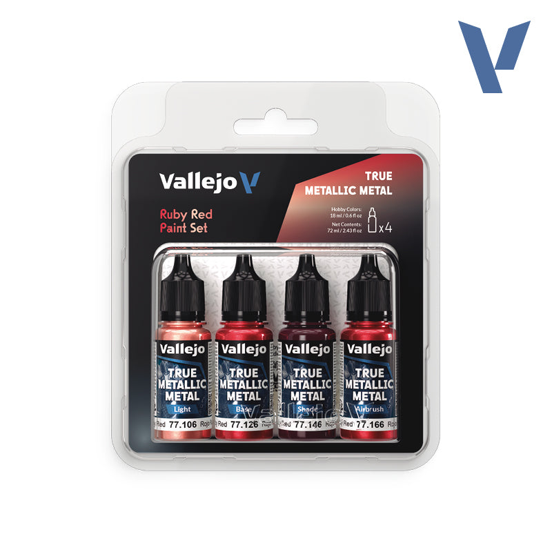 Vallejo True Metallic Metal Ruby Red Acrylic Paint Set, 4x18 ml