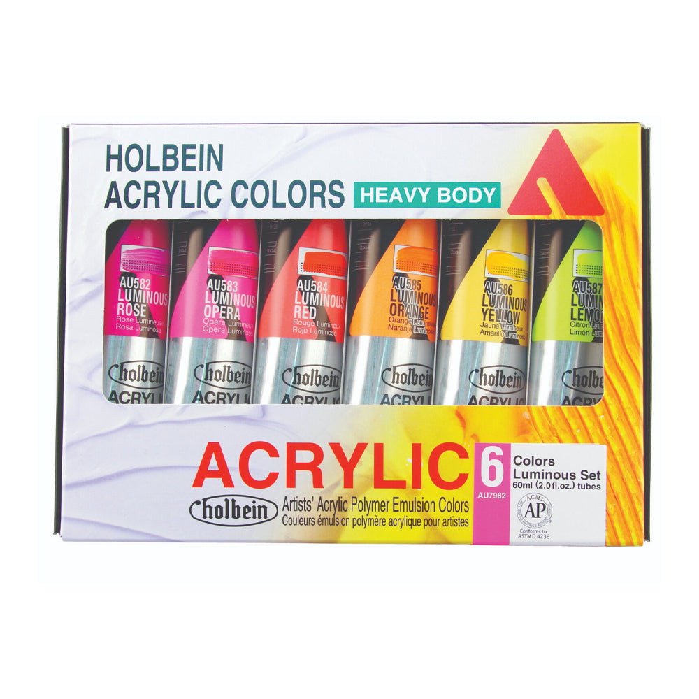 Holbein Heavy Body Acrylic Paint Tubes Luminous Set, 6x60 ml