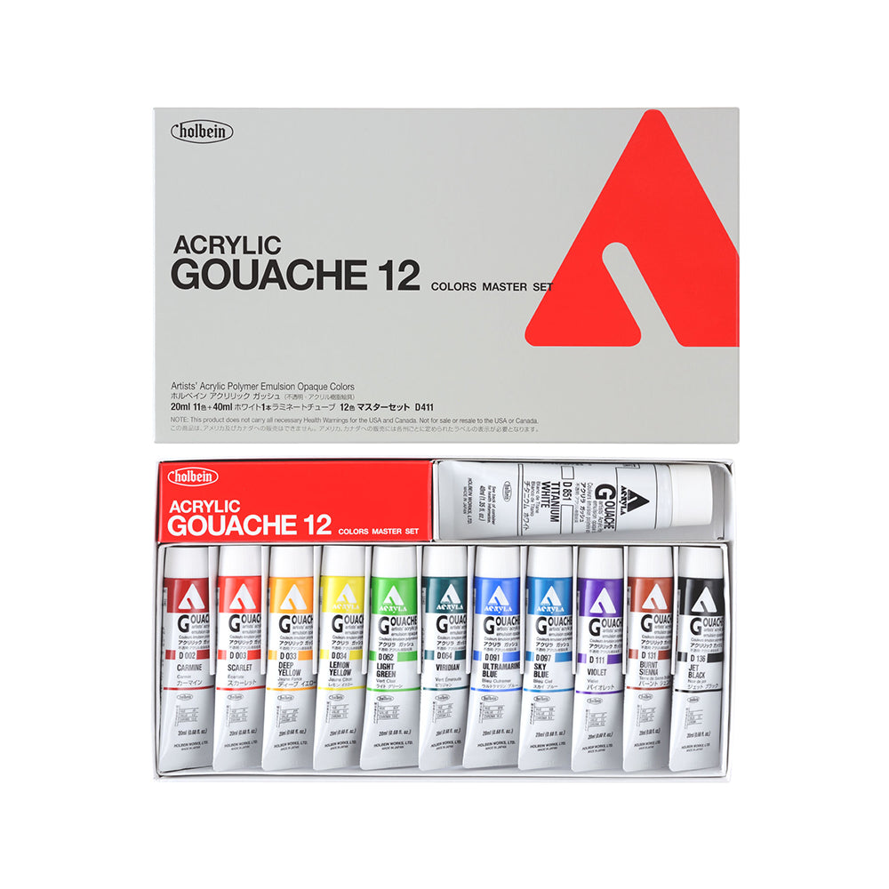 Holbein Acrylic Gouache Tubes Set, 11x20 ml + 1x40 ml