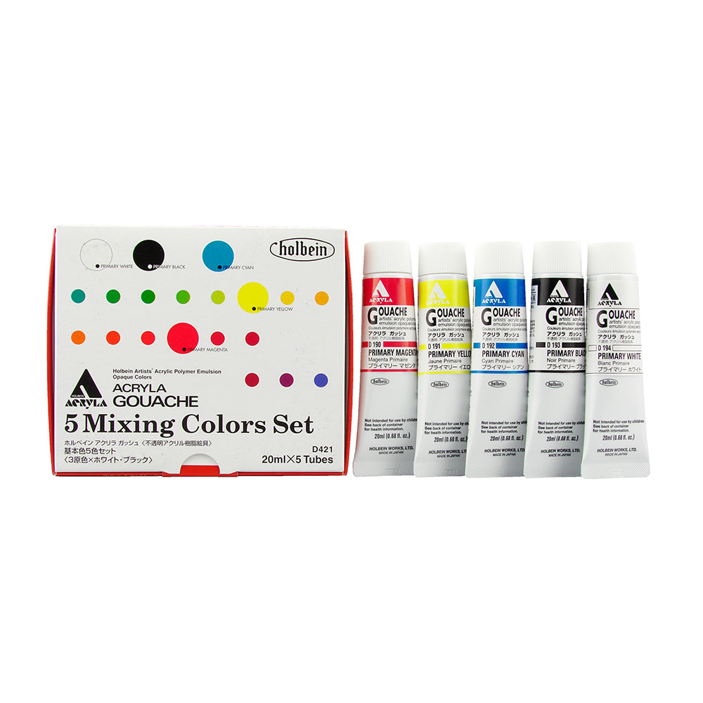Holbein Acrylic Gouache Tubes Set, 5x20 ml