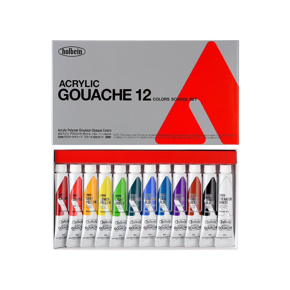 Holbein Acrylic Gouache Tubes Set, 12x12 ml