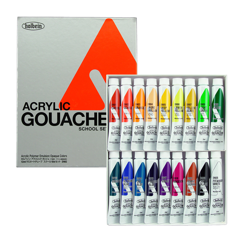 Holbein Acrylic Gouache Tubes Set, 18x12 ml