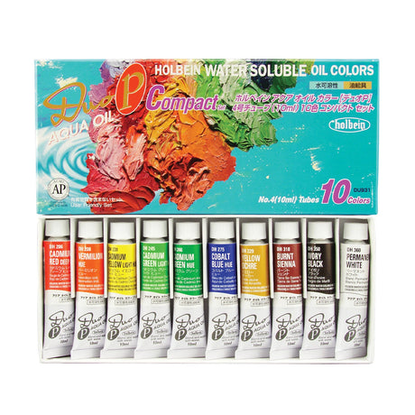 Holbein DUO Aqua Oil Water-Mixable Oil Paint Set, 10x10 ml
