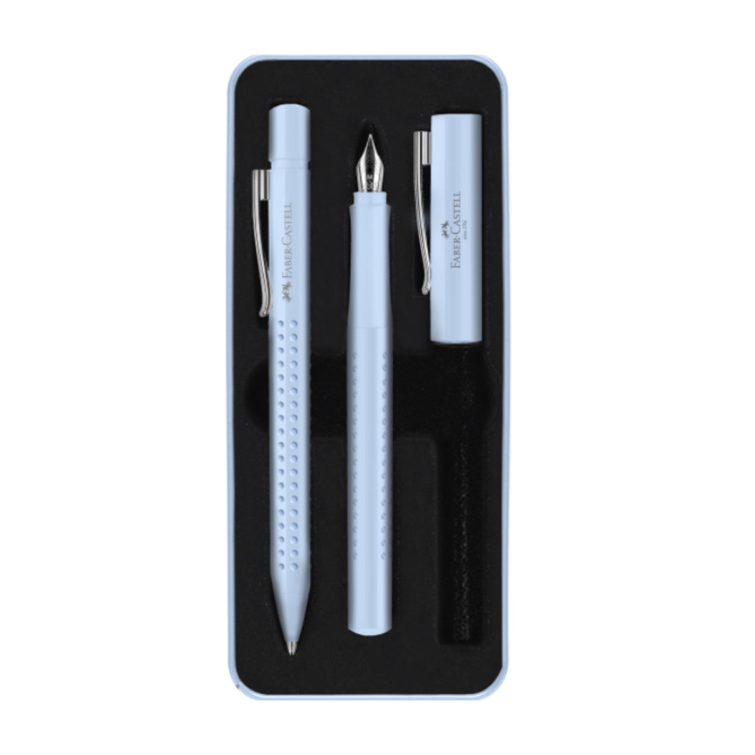 Faber-Castell Grip Fountain Pen and Ballpoint Pen Gift Set, Light Blue