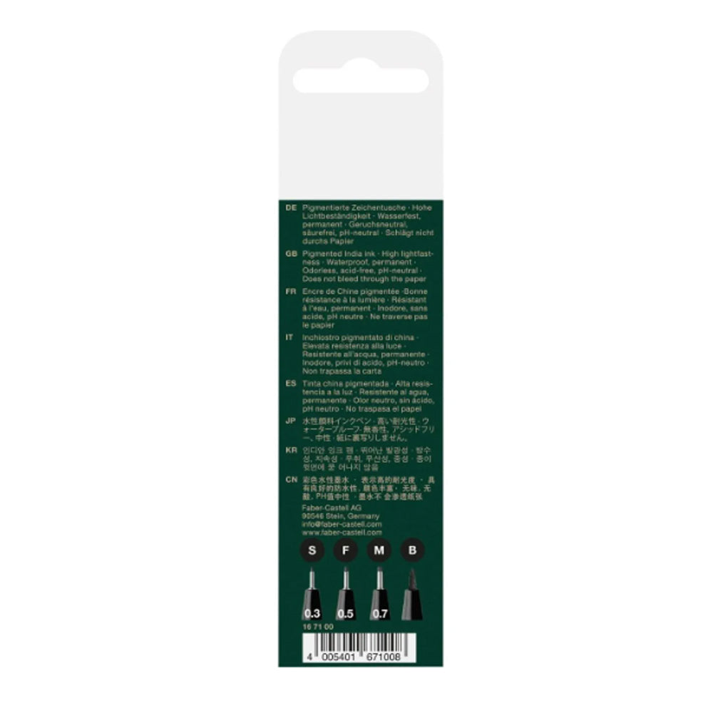Faber-Castell Pitt Artist India Ink Pen Fineliners Set, 4 pcs., Black, S, F, M, B