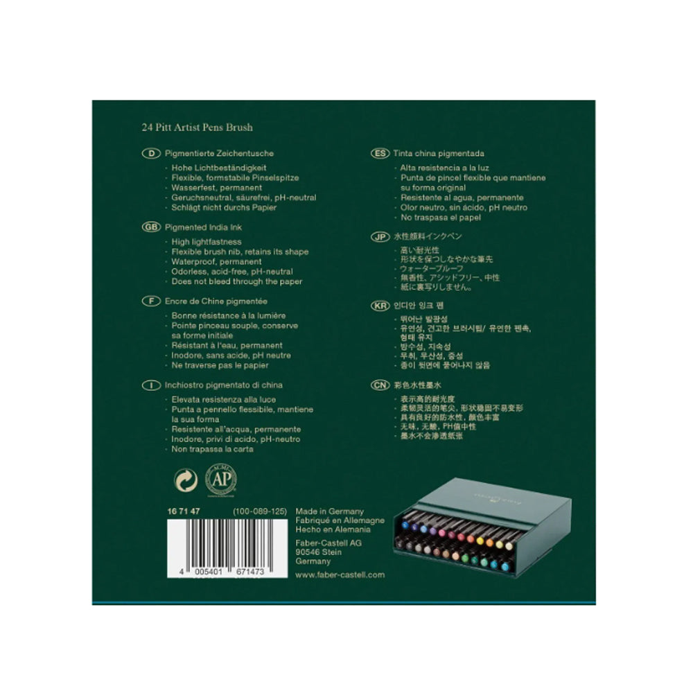 Faber-Castell Pitt Artist India Ink Brush Pen Set, 24 pcs., various colours