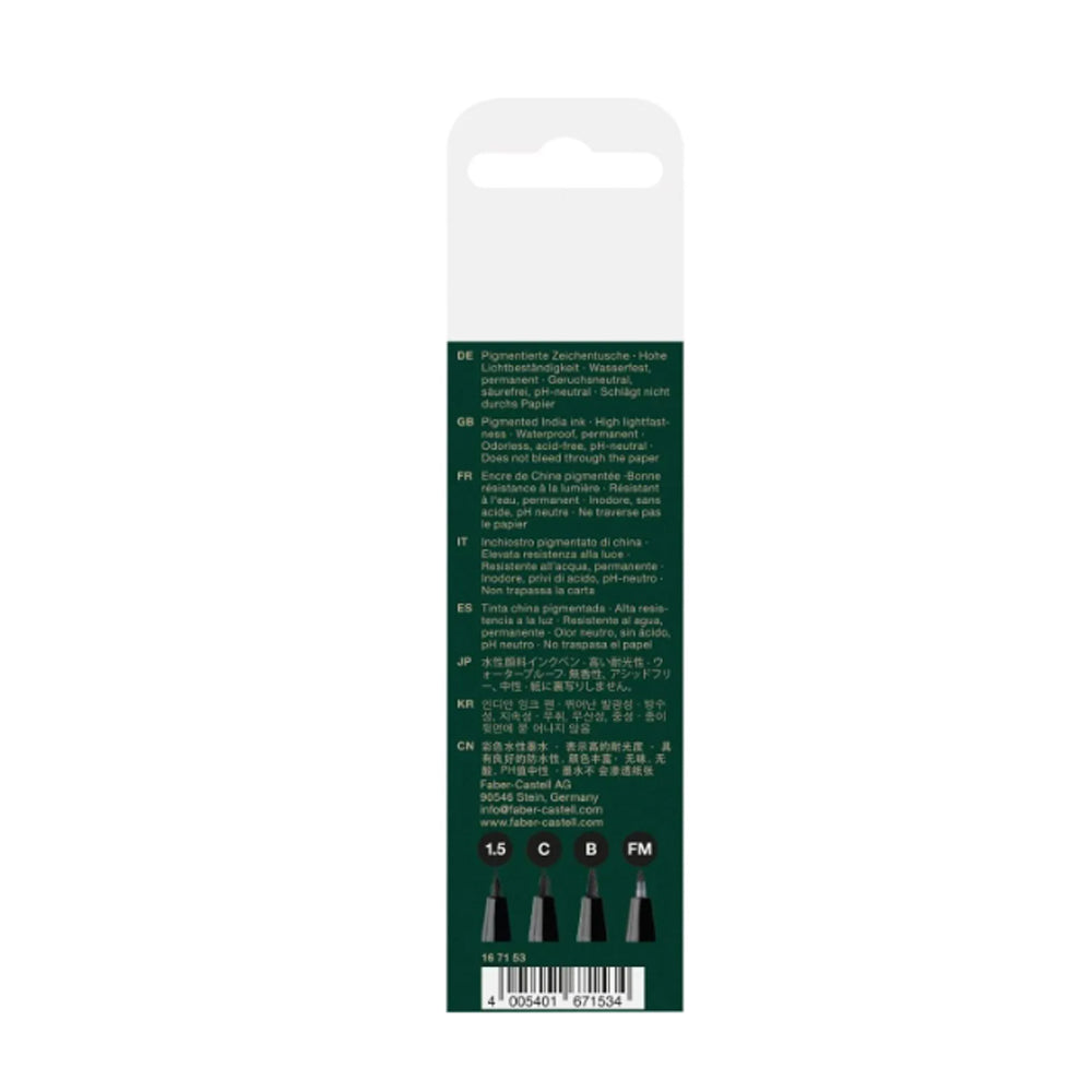 Faber-Castell Pitt Artist India Ink Pen Set, 4 pcs., Black, 1.5, C, B, FM