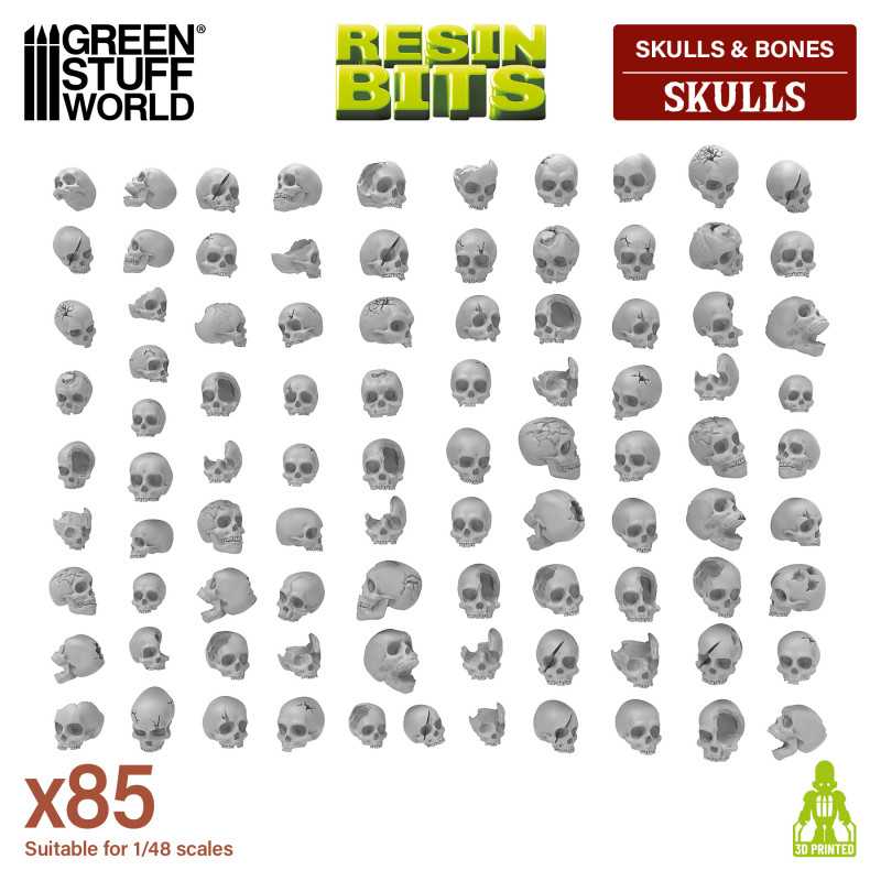Green Stuff World Resin Skulls Set, 85 pcs.