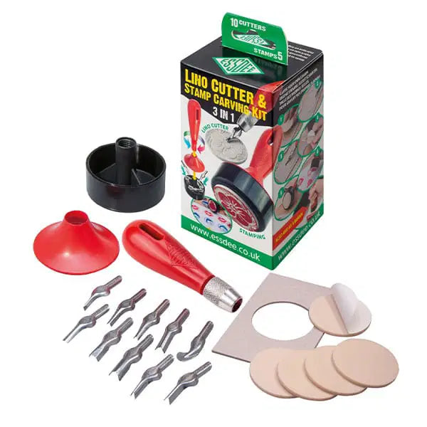 Essdee 3 in 1 Lino Cutter and Stamp Carving Kit – 10 Cutters & 5 Stamps