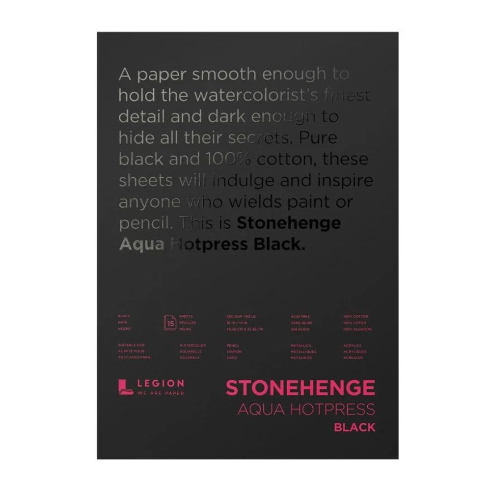Stonehenge Aqua Black watercolour paper, 15 sheets, 300 gsm