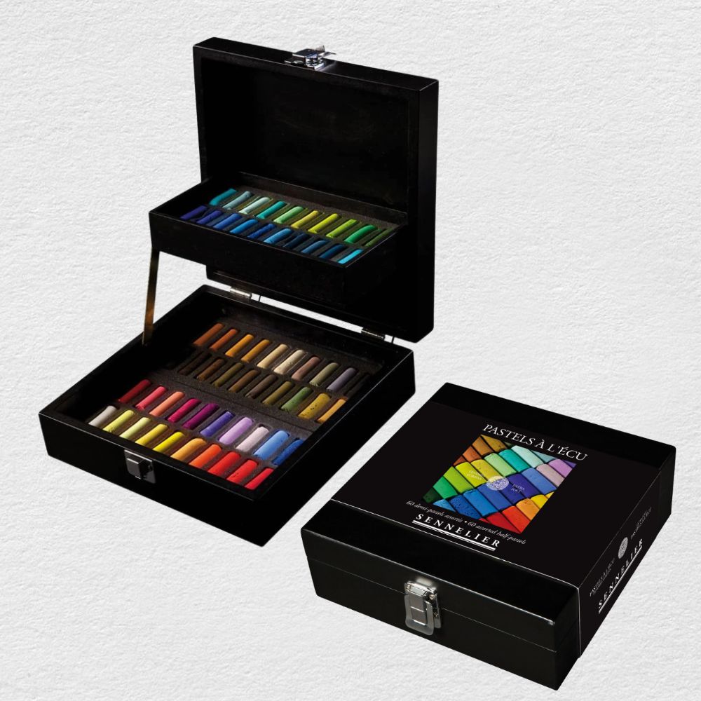 Sennelier ½-size dry pastel set in a wooden box, 60 colours