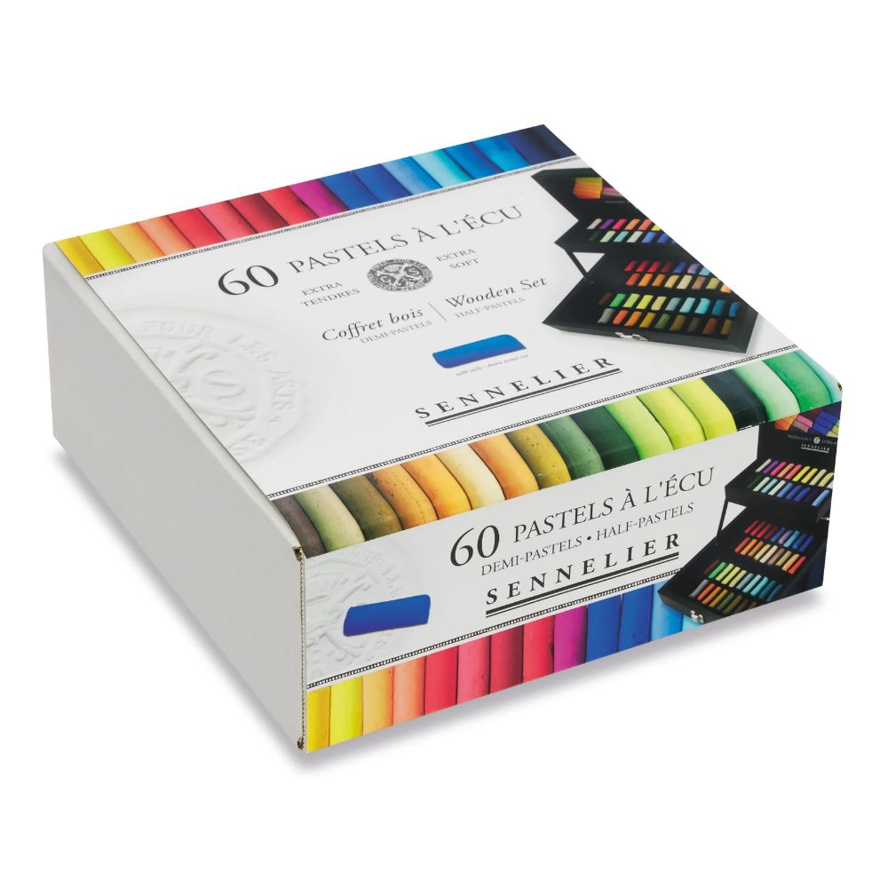 Sennelier ½-size dry pastel set in a wooden box, 60 colours
