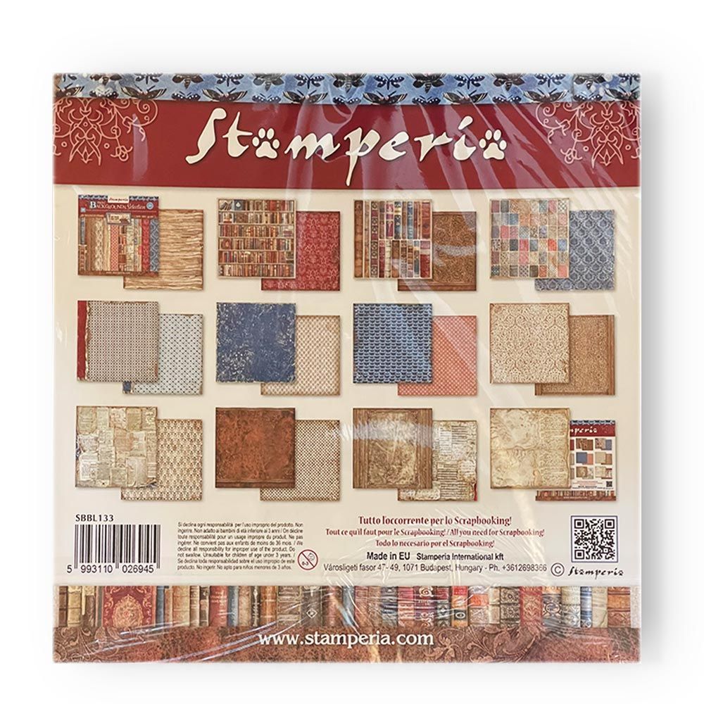 Stamperia Double-Sided Scrapbooking Paper Set - Vintage Library Backgrounds Selection, 10 units