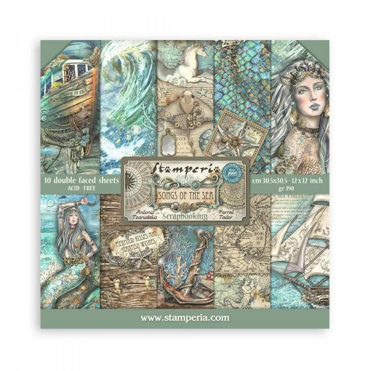 Stamperia Double-Sided Scrapbooking Paper Set - Songs Of The Sea, 10 units