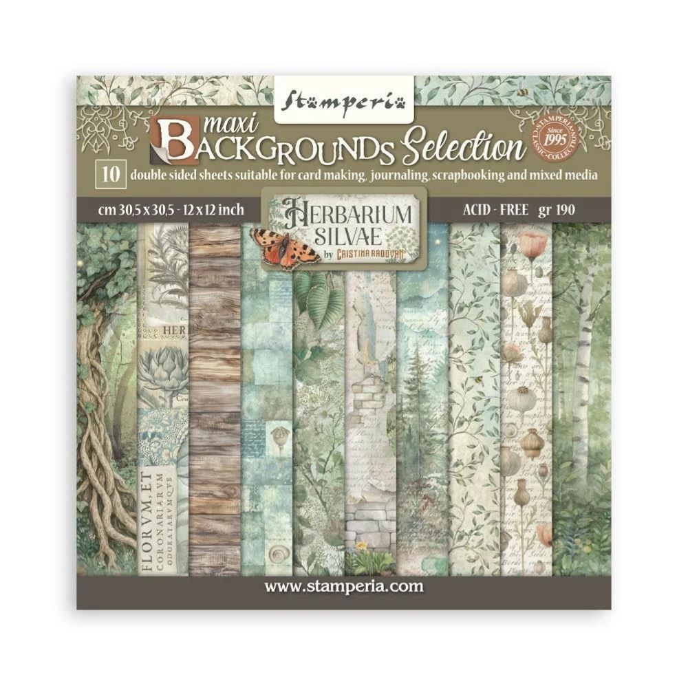 Stamperia Double-Sided Scrapbooking Paper Set - Herbarium Silvae Backgrounds Selection, 10 units