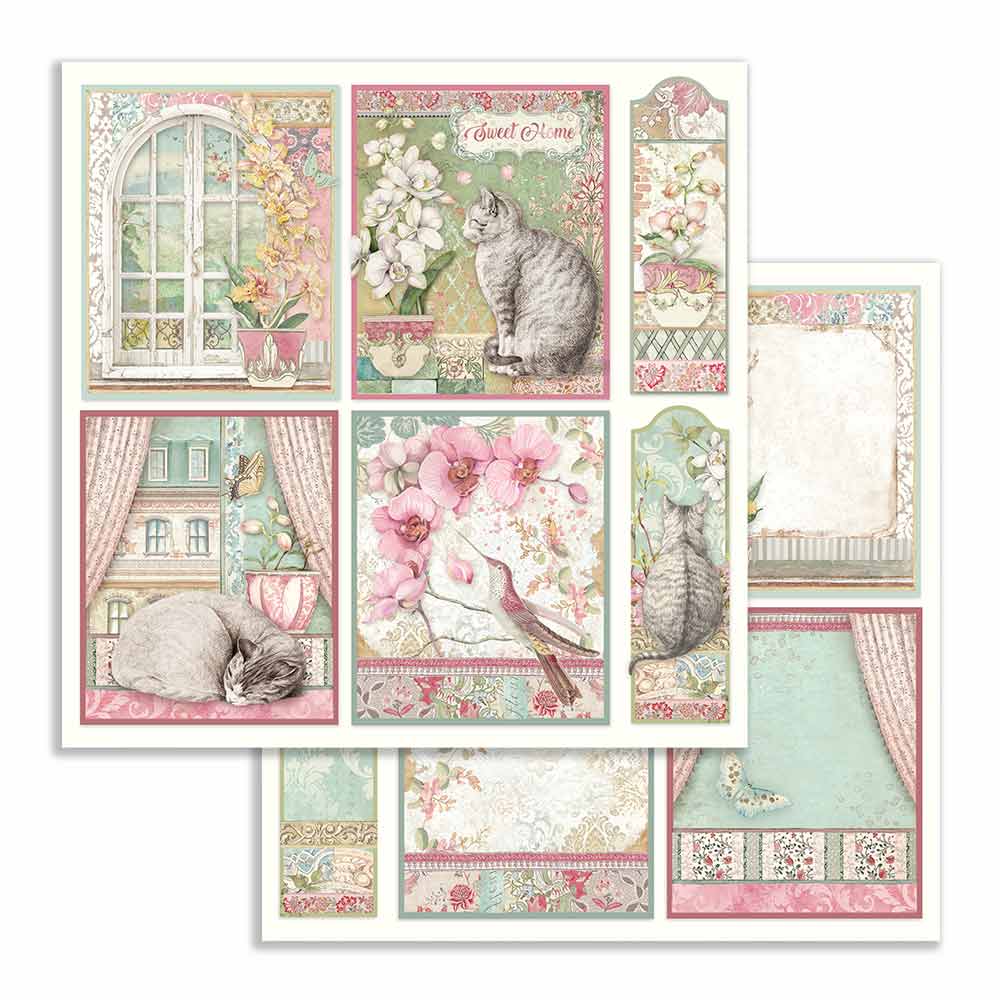 Stamperia Double-Sided Scrapbooking Paper Set - Orchids and Cats, 10 units