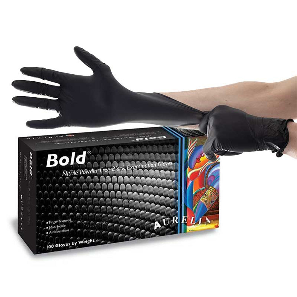 Aurelia Bold Nitrile Powder Free Black Disposable Gloves