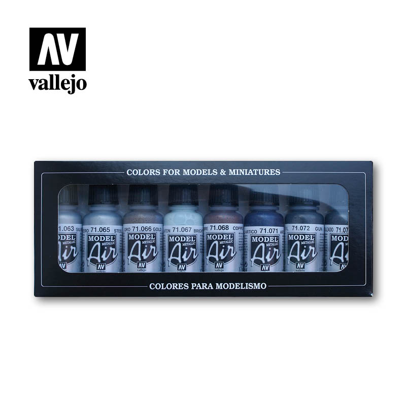 Vallejo Metallic Colors Model Air Acrylic Paint Set, 8x17 ml