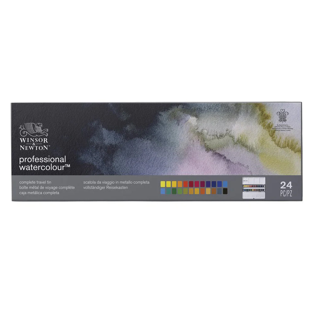 Winsor & Newton Professional Watercolour Travel Tin Set, 24 colours, Half-Pan