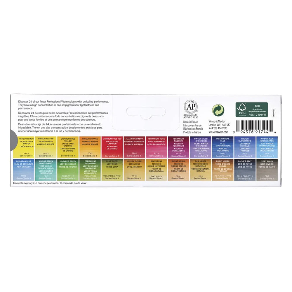 Winsor & Newton Professional Watercolour Travel Tin Set, 24 colours, Half-Pan