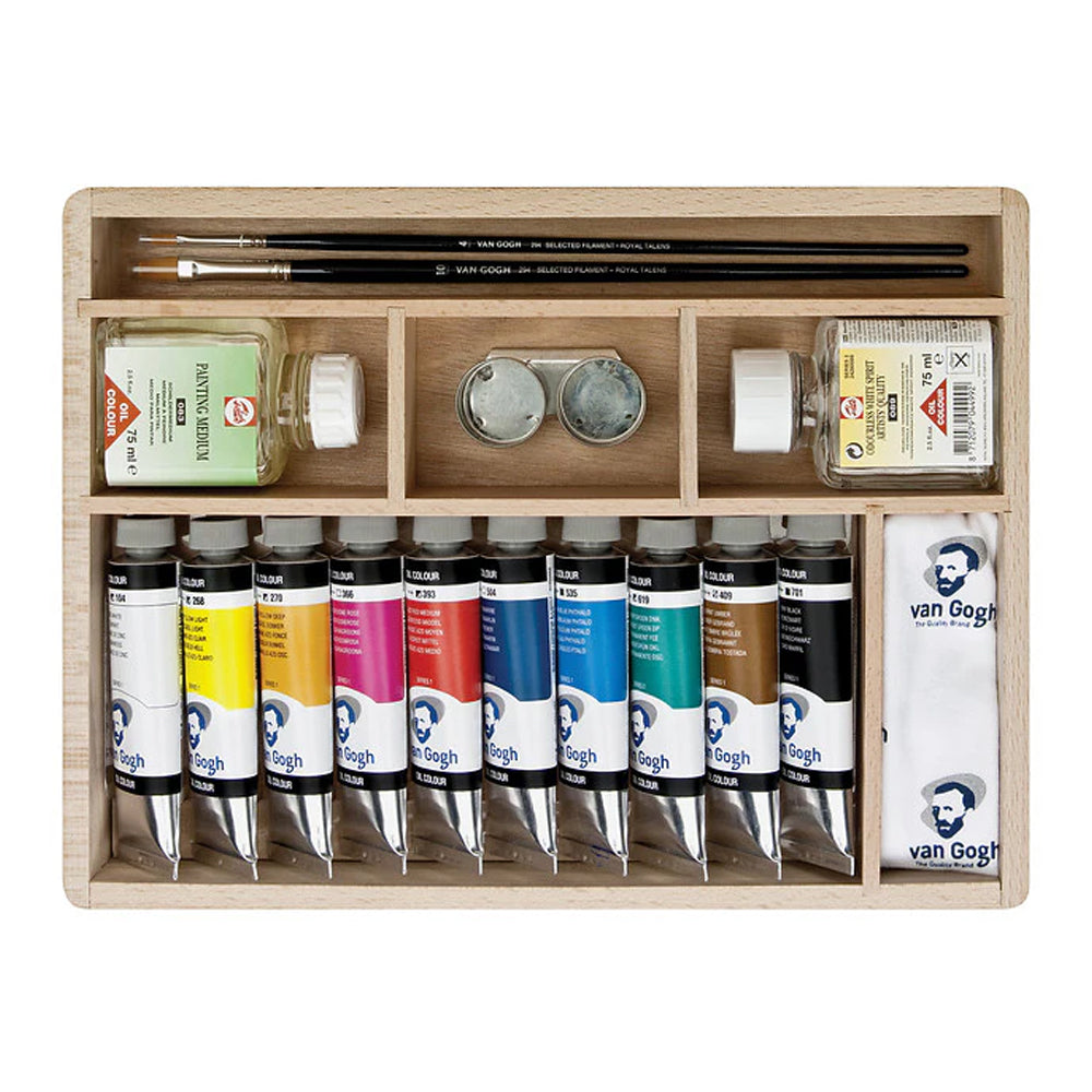 Van Gogh Oil Paint Set in a wooden box, 10 x 40 ml + accessories