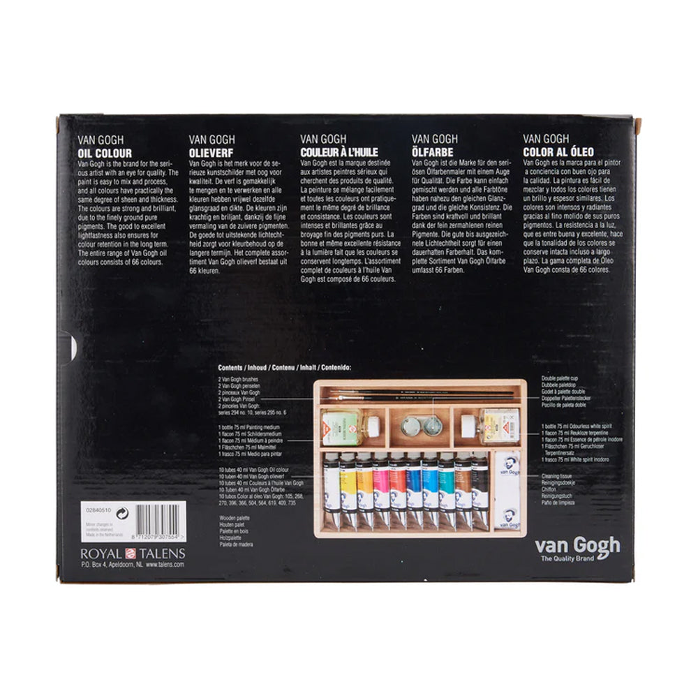 Van Gogh Oil Paint Set in a wooden box, 10 x 40 ml + accessories