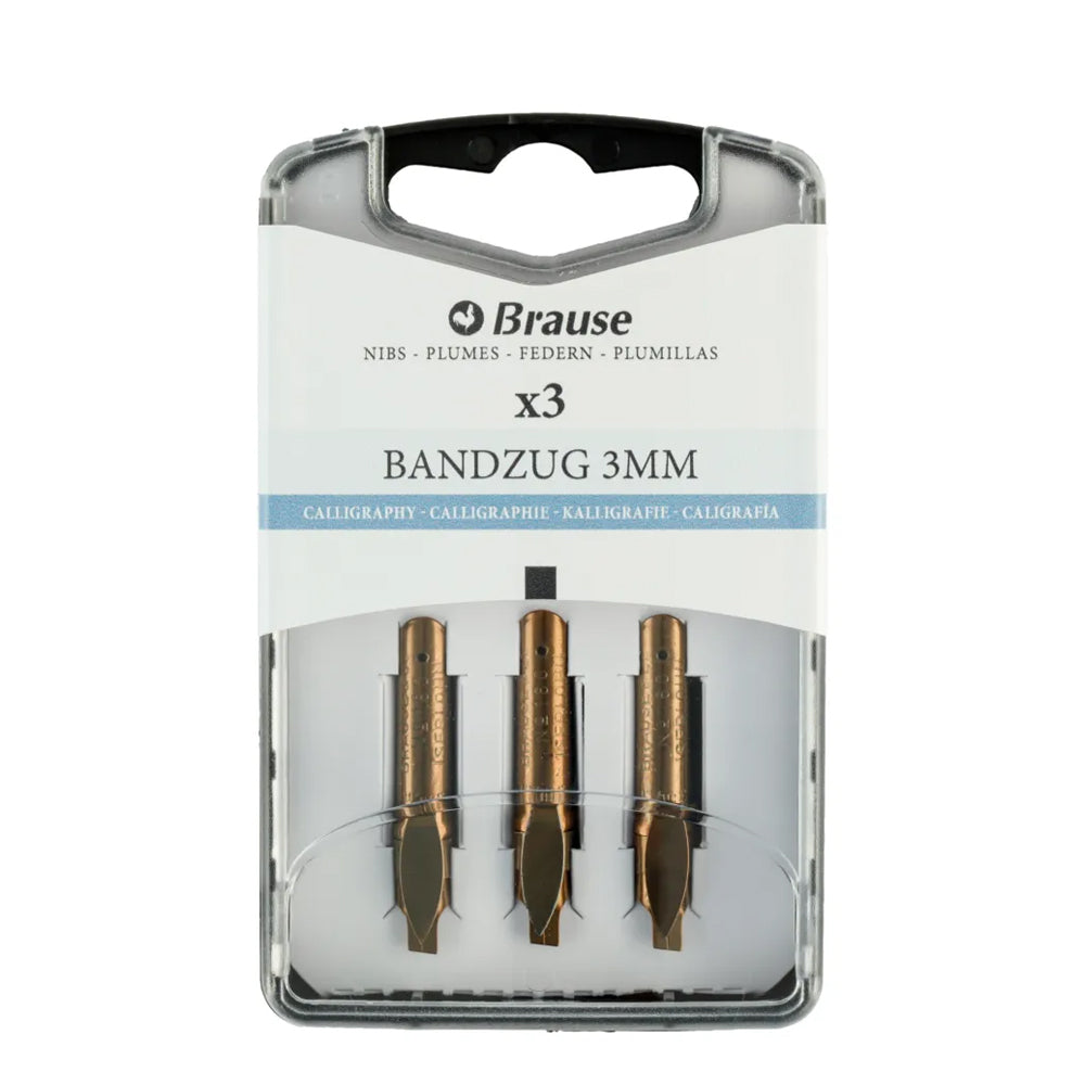 Brause Calligraphy Nibs for Nib Holders, Bandzug 3 mm, 3 pcs.