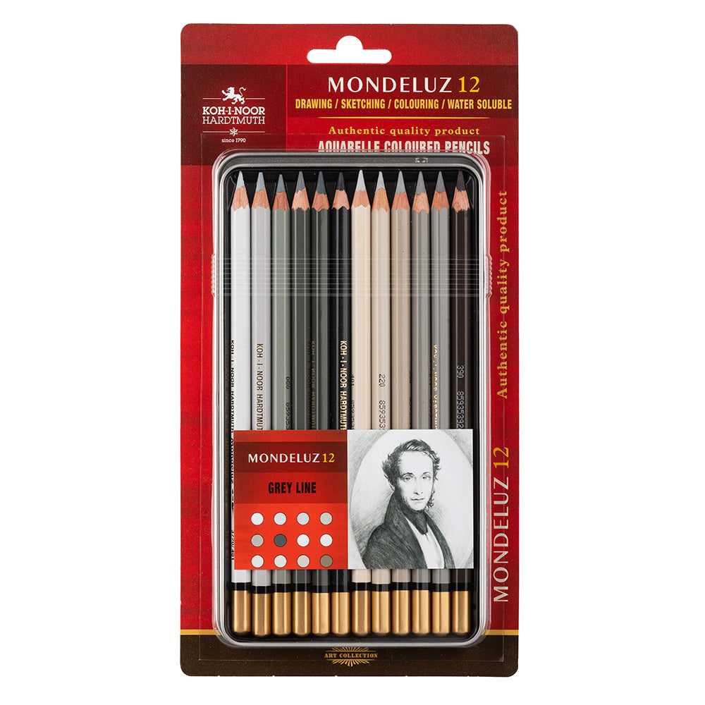 Koh-I-Noor Mondeluz Grey Line Aquarelle Coloured Pencils Set, 12 pcs.