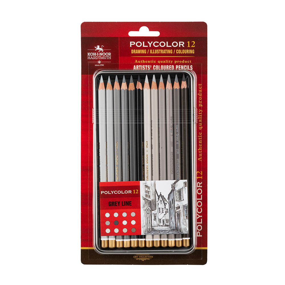 Koh-I-Noor Polycolor Grey Line Pencils Set, 12 pcs.