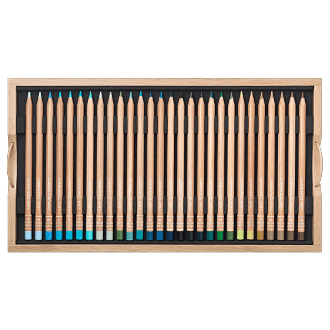 Caran d'Ache LUMINANCE Colored Pencils Set of 100 in a Wooden Box + 2 Blenders