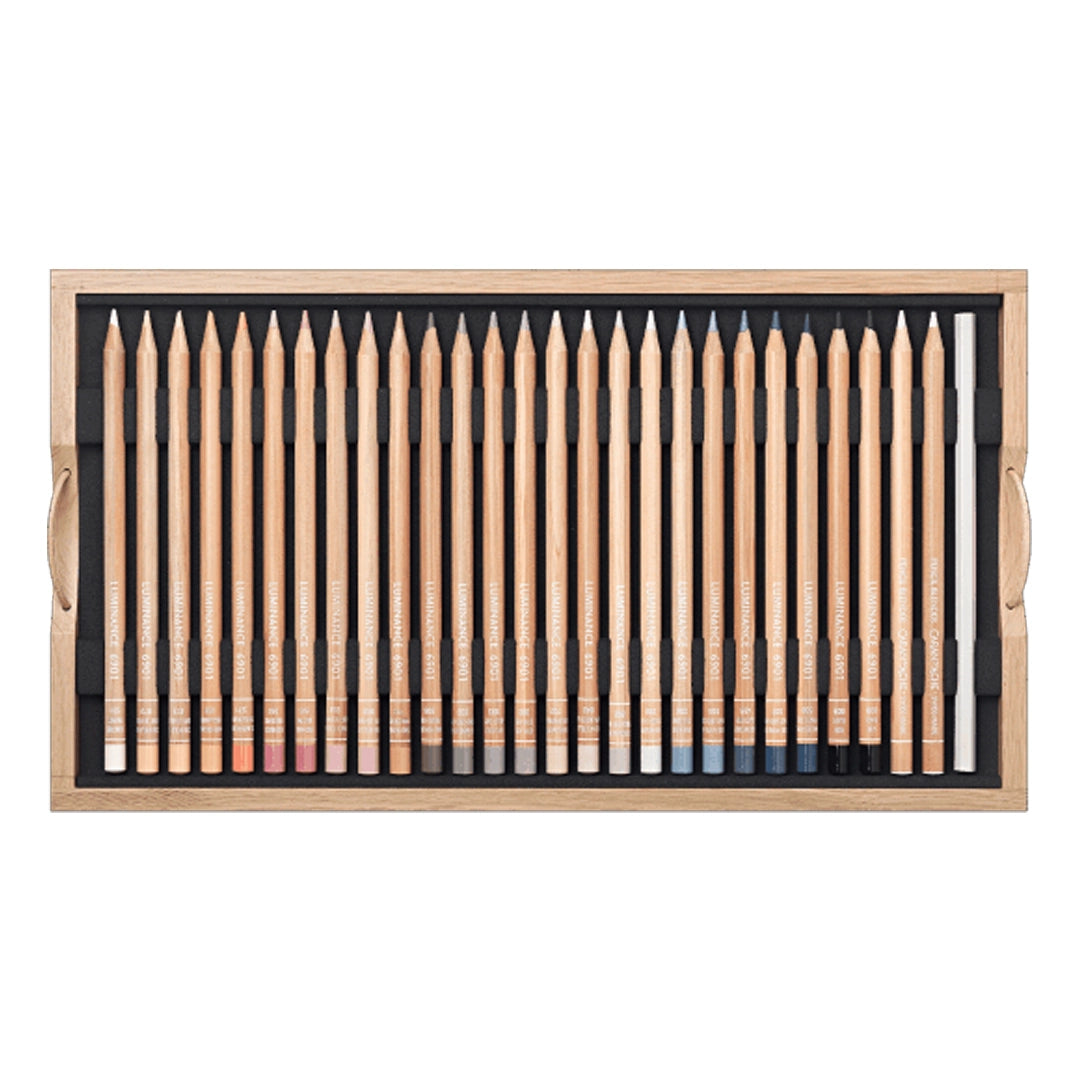 Caran d'Ache LUMINANCE Colored Pencils Set of 100 in a Wooden Box + 2 Blenders